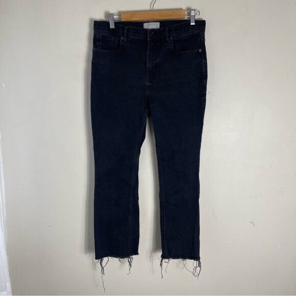 Everlane Black The High Rise Kick Crop Jean Raw Hem Size 30 Regular Flare - Picture 2 of 11